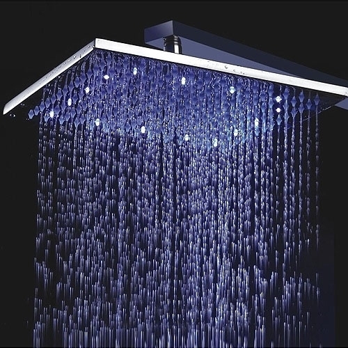 16" Brushed Stainless Steel Square Color Changing LED Rain Shower Head